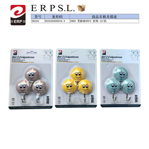 Crochets muraux fantaisie en forme de visage souriant, 3 pièces, couleurs assorties, capacité de charge de 2,0 kg - Product Image 3