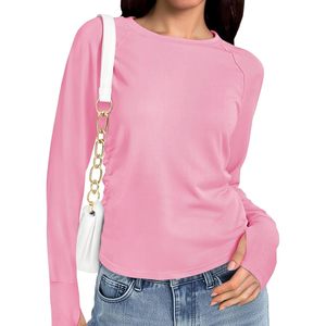 Camiseta Deportiva de Manga Larga para Mujer, Cuello Redondo, para Yoga, Running, con Orificios para Pulgares, Secado Rápido, para Otoño - Product Image 1