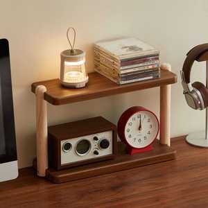 Double Layer Solid Wood <b>Desktop</b> <b>Shelf</b> Storage Rack For Desk Organizing Cosmetics Figurines Multipurpose Display Stand - Product Image 2