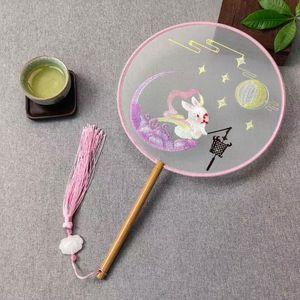Round Fan With Ancient Style Embroidery Silk Hand Painted Floral Pattern Hanfu Cheongsam Party Accessory - Product Image 4