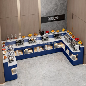 Buffet en marbre en forme <span class=keywords><strong>de</strong></span> <span class=keywords><strong>L</strong></span> personnalisable, comptoir <span class=keywords><strong>de</strong></span> service alimentaire moderne avec éclairage LED pour restaurants, hôtels, écoles et cantines - Product Image 6
