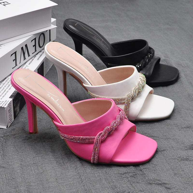 Women's Crystal Evening Pumps Open Toe High Heel Wedding Shoes