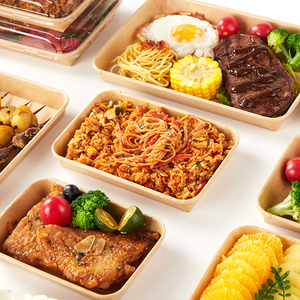 Boîte d'emballage alimentaire à emporter en papier kraft moderne, écologique, <span class=keywords><strong>de</strong></span> qualité alimentaire, jetable, avec couvercle transparent par Qiaoji - Product Image 2