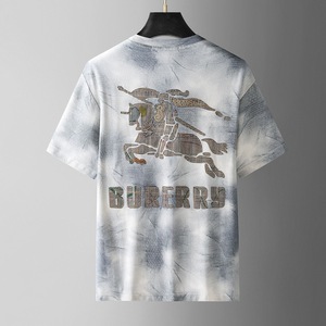 Bur berry 2026 Men's Oversized Short Sleeve T-<b>Shirt</b> 100% cotton Washed Plaid Pattern Print O-Neck Casual Style - Product Image 1