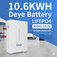 Batterie solaire Deye 10,64 kWh 51,2 V 208 Ah Deye RW-F10.6 Batterie murale Lifepo4 10 kWh Pack de batteries Lifepo4 Système solaire ESS