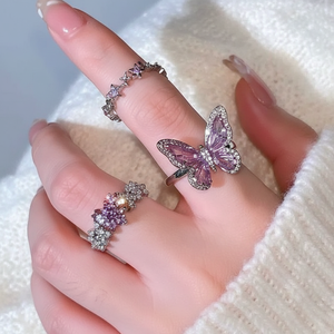 Vendita calda di tendenza di lusso argento stella intarsio anello regolabile per ragazze dichiarazione di moda con rosa placcatura in oro all'ingrosso - Product Image 2