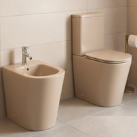 Ensemble WC et bidet pour salle de bain, avec réservoir en céramique vitreuse, cuvette WC deux pièces à chasse d'eau Tornado, couleur assortie, siphon en P