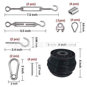 Kit de cableado para iluminación exterior, cable de acero recubierto de 1/8 pulgadas con ganchos, abrazaderas y tensores para camping - Product Image 2