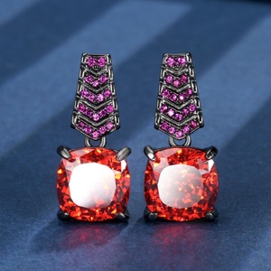Wholesale Eco-friendly Copper Black Gold Plated 14-12MM Orange Red Zircon Pendant Earrings <b>Ring</b> Set Ladies Fashion Jewelry Set - Product Image 4