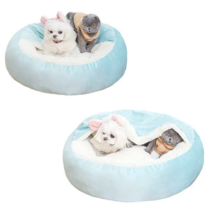 Couvre-nid en coquille de chenil écologique deux-en-un confortable et doux en peluche pour chat et chien avec motif solide en feutre - Product Image 5