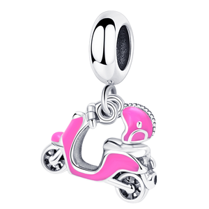 Charm de <span class=keywords><strong>Plata</strong></span> 925 con Esmalte Rosa, Charm Eléctrico para Pulsera, Collar, Fabricación de Regalos - Product Image 1