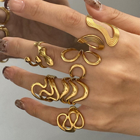 Bague Ouverte de Luxe en Acier Inoxydable Plaquée Or 18K PVD, Forme Ligne Lisse