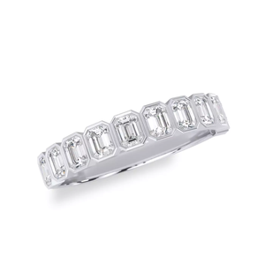 แหวนเพชรทรงเอเมอรัลด์แบบครึ่งวงกลม ขอบแปดเหลี่ยม ขัดเงา ทอง 14K ดีไซน์เรียบหรู สามารถสวมซ้อนกันได้ เหมาะสำหรับเป็นแหวนแต่งงานสำหรับผู้หญิง - Product Image 1