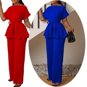 Femmes 2 pièces ensembles maigre Peplum haut <span class=keywords><strong>pantalon</strong></span> évasé costume femme <span class=keywords><strong>tailleur</strong></span>-<span class=keywords><strong>pantalon</strong></span> tenues à <span class=keywords><strong>la</strong></span> mode élégantes combinaisons formelles - Product Image 1