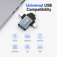 Adaptateur OTG 3-en-1 Biaze USB-C iPhone L Micro USB Multi-Connecteur OTP pour Ordinateur Portable et Tablette, Convertisseur OTG, Prise en Charge Clé USB et Clavier