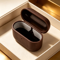Étui de chargement pour écouteurs sans fil en cuir PU marron vintage, boîte de rangement antichoc pour casque, vente en gros