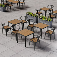 Ensemble de table et de chaises de salle à manger d'extérieur en bois plastique, moderne, imperméable, anti-corrosion, protection solaire, pour immeuble de bureaux