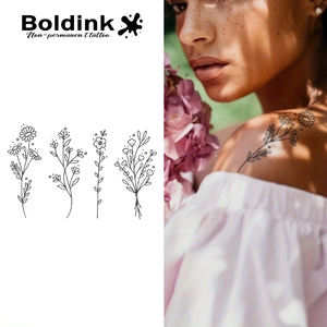 Autocollant de tatouage semi-permanent imperméable Boldink, motif floral esthétique personnalisé, pour femme, sexy, pour épaule et cou - Product Image 1