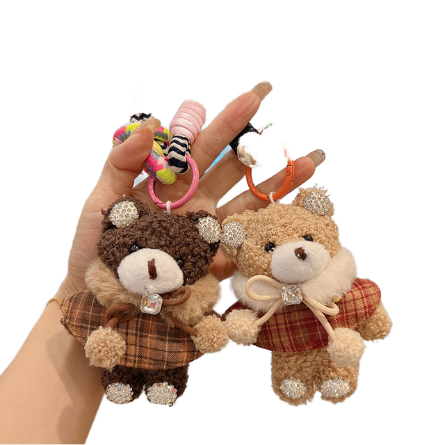 Stupid Teddy Bear Keychain With Scarf Ring Finished Accessory to Hang on Bag Soft Stuffed Animal Charm Fashion Gift Plush Doll