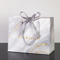 Sac en papier cartonné blanc Allwin Packfactory avec logo imprimé en or, sacs cadeaux en papier avec cordon en nylon