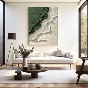 Peinture à l'huile peinte à la main, nature morte abstraite verte et blanche, texture épaisse 3D, décoration murale sur toile, cadeau de pendaison de crémaillère - Product Image 1