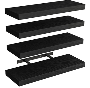 Étagères flottantes en bois modernes, 4 ensembles, invisibles, robustes, durables, étagères murales de rangement, noir et blanc, aspect rustique - Product Image 1