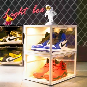 Nike — organiseur pour chaussures, pratique et ouverte sur le côté, conteneurs de chaussures en plastique transparent en acrylique, boîte de rangement magnétique avec personnalisé
