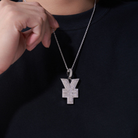 Pendentif en argent 925 avec moissanite entièrement sertie, design symbole du yen, bijoux de luxe style hip-hop, pendentif personnalisé bling tendance