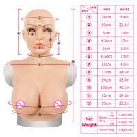 Masque de tête en silicone intégral pour homme à femme, taille D E, visage féminin avec seins, costume de cosplay pour Halloween, fête costumée, déguisement