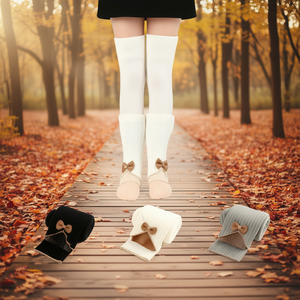 Calentadores de piernas para mujer, tejidos con diseño de lazo, grosor medio, mantienen el calor, uso diario - Product Image 2