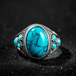Vente en gros d'argent or <span class=keywords><strong>personnalisé</strong></span> mode rétro manchette multiple <span class=keywords><strong>original</strong></span> diamant doigt protecteur bague turquoise - Product Image 3