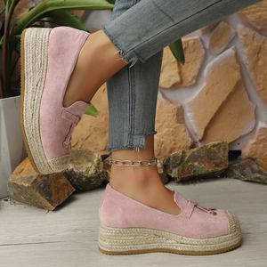 Nouvelles chaussures décontractées pour femmes en daim <span class=keywords><strong>rose</strong></span>, style <span class=keywords><strong>espadrille</strong></span> à <span class=keywords><strong>plateforme</strong></span>, avec décorations à pompons et talon compensé, pour le quotidien - Product Image 5