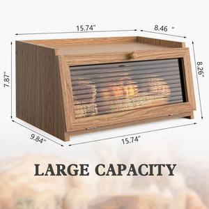 Boîte à pain en bois, boîte de rangement alimentaire en bambou avec couvercle, conteneur à pâtisserie et fruits pour la cuisine, design à couvercle rabattable - Product Image 5