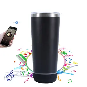 Gelas speaker bluetooth nirkabel, tumbler speaker bluetooth, cangkir perjalanan musik 20oz dengan speaker bluetooth nirkabel isi ulang daya di bawah