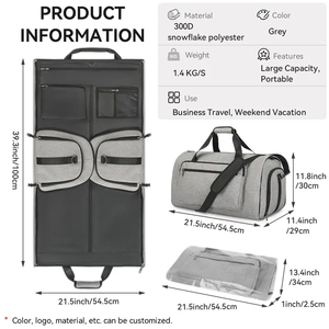 Sac de voyage pliable pour homme, sac de week-end convertible, grand, imperméable, avec logo personnalisé, sac de transport pour vêtements, sac de voyage - Product Image 4