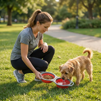 Bol pliable en silicone 2 en 1 pour animaux de compagnie, bol portable à double compartiment anti-déversement, accessoires de voyage pour chats et chiens, fournitures pour animaux de compagnie