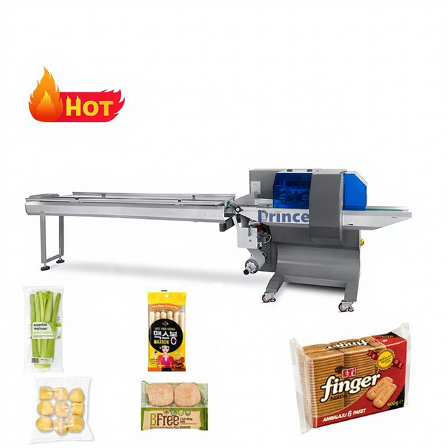 Fully Automatic Flow Pillow Bag Packing Wrapping Machine Pizza Cookies Horizontal Biscuit Bread Flow Pillow Wrap Machine