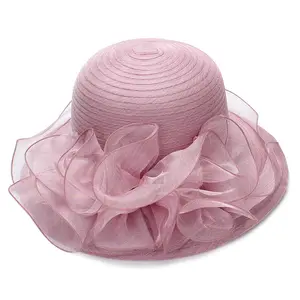 Có thể gập lại Nhà thờ mùa hè sunhat Váy cưới cô dâu Mũ hoa cap phụ nữ rộng vành organza hoa bãi biển mặt trời bảo vệ mũ rơm