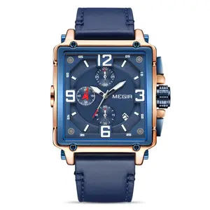 MEGIR 2061 top 10 brands popular mens quartz watch vive Leather Strap Chronograph water resist vintage sports reloj watch