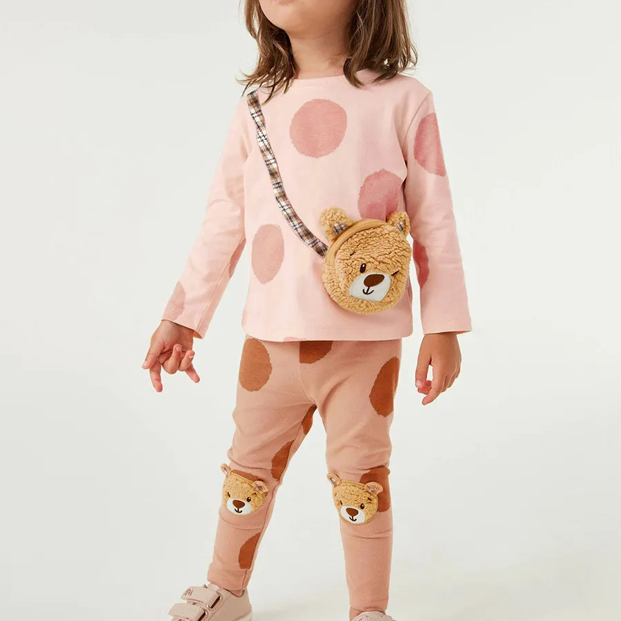 Осенне-зимний комплект из Свитера и брюк для маленьких девочек, комплект из 2 предметов с 3D-рисунком медведя для маленьких девочек