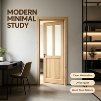 Unpainted Pine Solid Wood Glass Interior Door Basic Timber Door for Residential Building