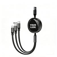 Kabel Charger USB 3 in 1 Grosir, Kabel Retraktil Portabel untuk iPhone, Micro B, dan C, Kabel USB-C