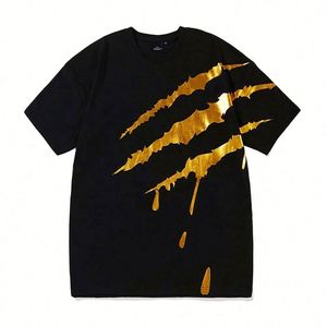 Fashion Luxury Bronzed Solid Men's T-Shirt with Custom Silk Screen Printed Gold Logo & Gilding Anti-Wrinkle Breathable Fabric - Product Image 3