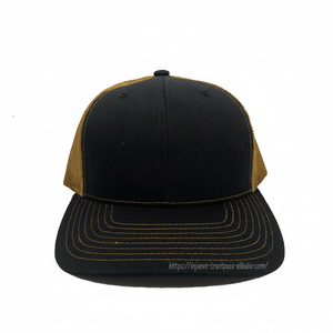 OEM/ODM 6-Panel Black Trucker Hats With Gold Mesh And Custom Embroidered <b>Sweatband</b> Label For Streetwear - Product Image 1