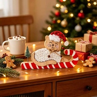 Chat en costume de Père Noël, décoration de Noël en bois, canne à sucre, luge, ornement de table, cadeau de Noël, décoration de la maison