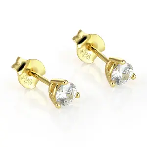 Jóias de prata 925 zircão Brincos 14K Banhado A Ouro Dainty Jóias trendy classic stud earrings para Mulheres