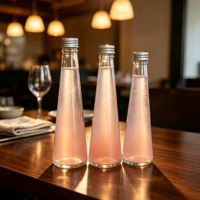Botol air kaca bening kerucut 330ml bebas BPA, tutup sekrup anti bocor ramah lingkungan untuk minuman anggur dapat digunakan kembali