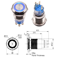 Interrupteur à bouton-poussoir LED en acier inoxydable 19 mm 1NO1NC 2NO2NC IP65 étanche 3A Momentané/Verrouillable Industriel Voiture Bateau Appareil