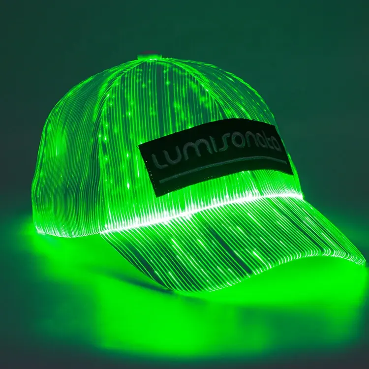 Chapéu boné de beisebol de fibra ótica luminosa brilham no escuro led luz para cima do chapéu