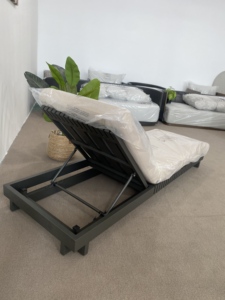 Modern-style Black Aluminum Adjustable Outdoor Lounge Chair with Thick Beige Cushions Eco-Friendly Durable Anti-Rust Solid Back - Product Image 3
